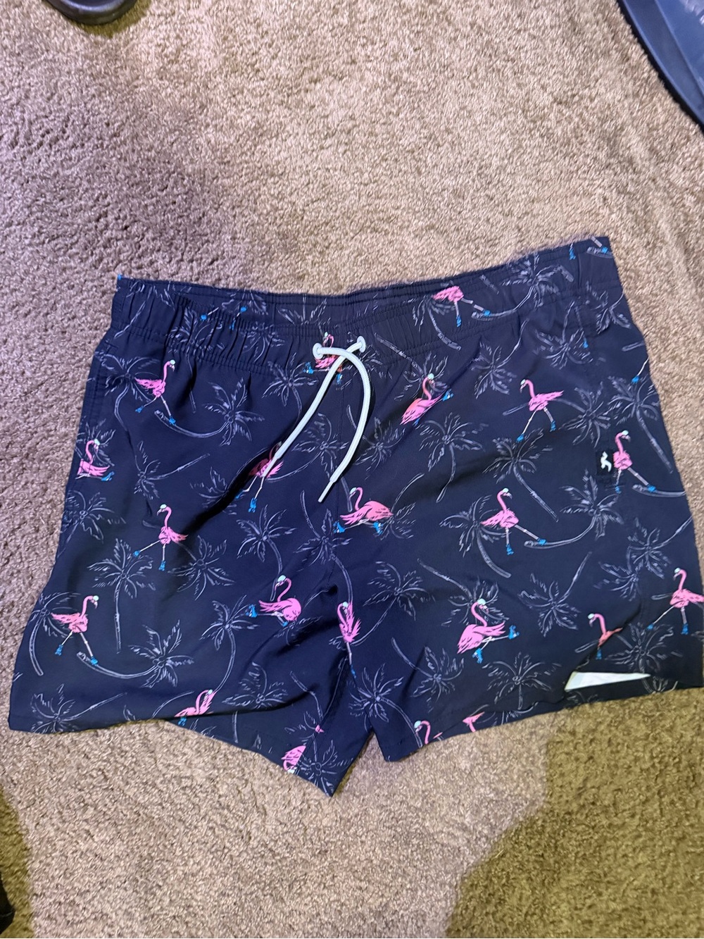 Mens black Swim Shorts with Pink Flamingo Print